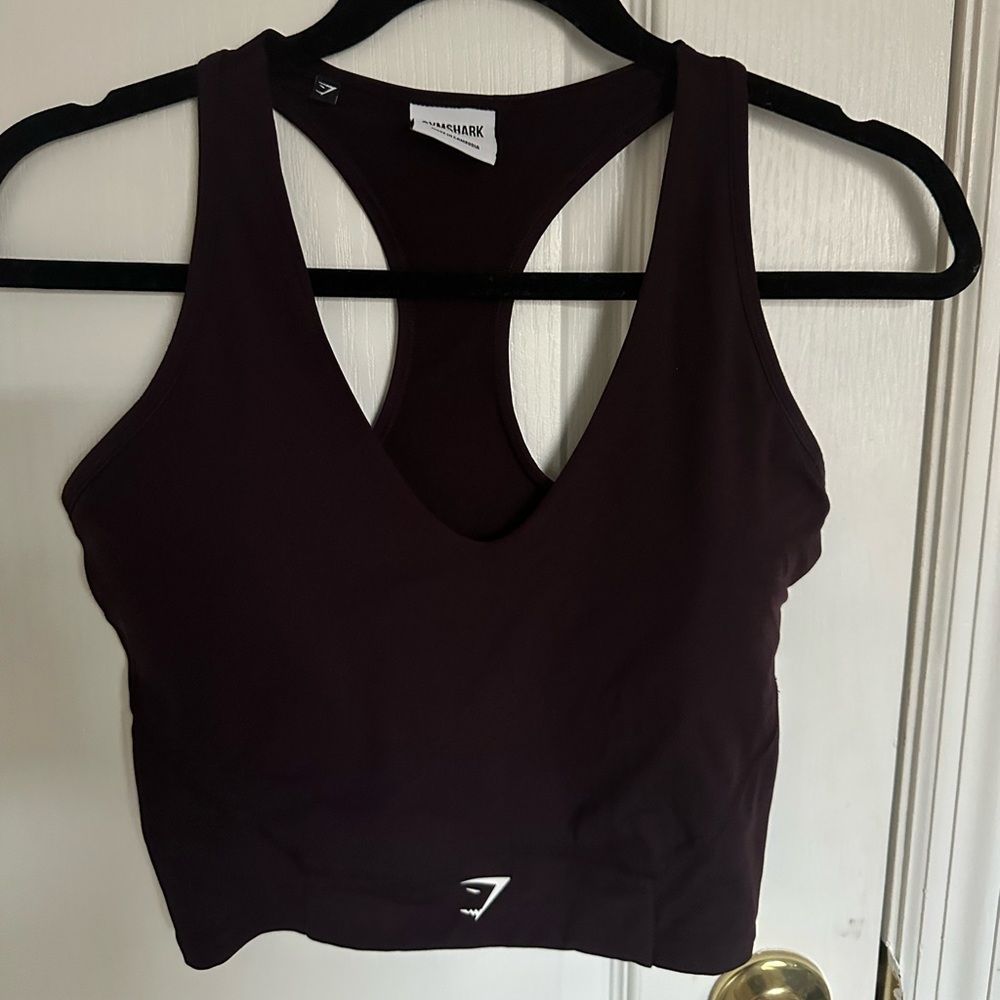 Gymshark Crop Mesh V-Neck Tank Top Plum Brown | Size Medium